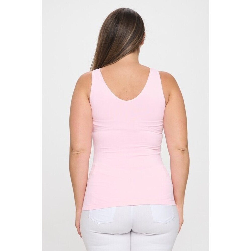 SML630_C P Reversible V Or U Neckline Seamless Tank Pink One Size - Picture 3 of 4